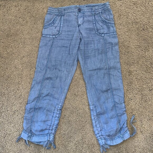 Anthropologie MARRAKECH Women's 100% Linen Cargo Joggers Sky Blue -EUC - Size 26 - Picture 1 of 14